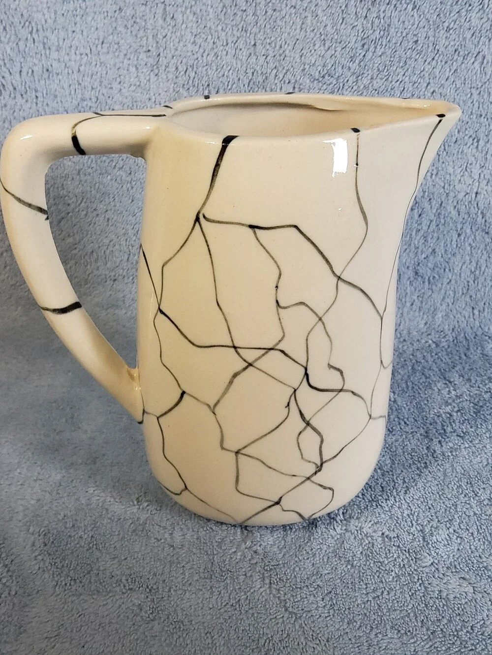 Vintage MCM Japanese Ceramic Pitcher Abstract Black Veined Nagoya Seitosho SK